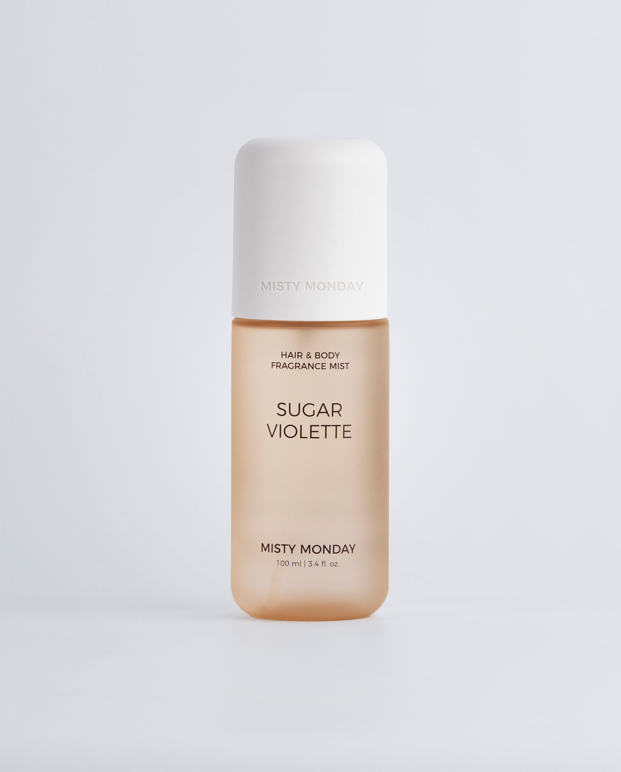 Misty Monday Sugar Violette haj- és testpermet szürke háttér előtt